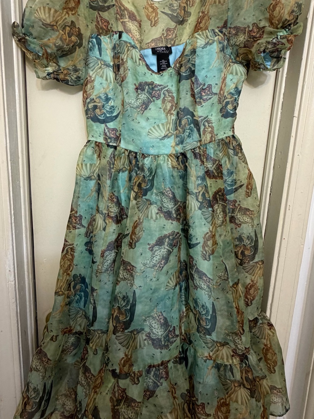Vintage-Inspired Sea Green Printed Women's Dress